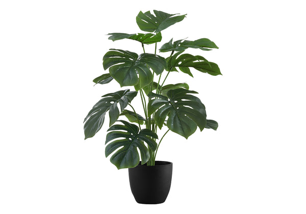 Monarch Specialties Artificial Plant, 24" Tall, Monstera, Indoor, Faux, Fake, Table, Greenery, Potted, Real Touch, Decorative, Green Leaves, Black Pot Green,Black, Black Polyethylene,Cement,Foam,Metal,Polypropylene I 9576