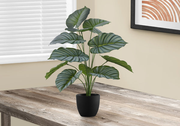 Monarch Specialties Artificial Plant, 24" Tall, Calathea, Indoor, Faux, Fake, Table, Greenery, Potted, Real Touch, Decorative, Green Leaves, Black Pot Green,Black, Black Polyethylene,Cement,Foam,Metal,Polypropylene I 9577
