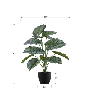 Monarch Specialties Artificial Plant, 24" Tall, Calathea, Indoor, Faux, Fake, Table, Greenery, Potted, Real Touch, Decorative, Green Leaves, Black Pot Green,Black, Black Polyethylene,Cement,Foam,Metal,Polypropylene I 9577