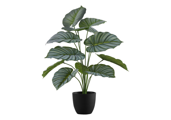 Monarch Specialties Artificial Plant, 24" Tall, Calathea, Indoor, Faux, Fake, Table, Greenery, Potted, Real Touch, Decorative, Green Leaves, Black Pot Green,Black, Black Polyethylene,Cement,Foam,Metal,Polypropylene I 9577