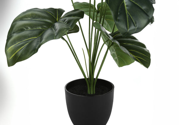 Monarch Specialties Artificial Plant, 24" Tall, Alocasia, Indoor, Faux, Fake, Table, Greenery, Potted, Real Touch, Decorative, Green Leaves, Black Pot Green,Black, Black Polyethylene,Cement,Foam,Metal,Polypropylene I 9578
