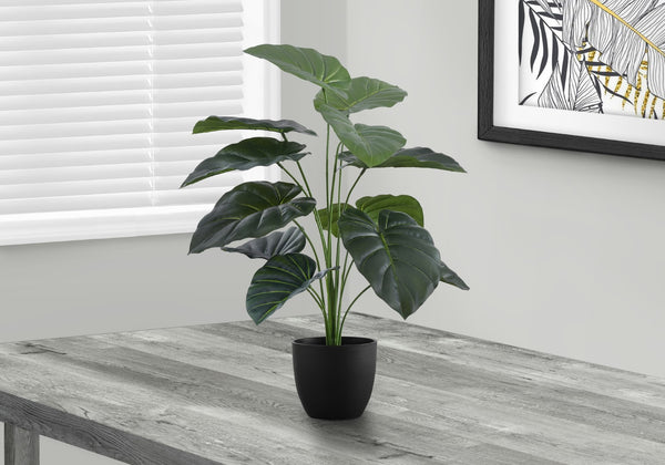 Monarch Specialties Artificial Plant, 24" Tall, Alocasia, Indoor, Faux, Fake, Table, Greenery, Potted, Real Touch, Decorative, Green Leaves, Black Pot Green,Black, Black Polyethylene,Cement,Foam,Metal,Polypropylene I 9578