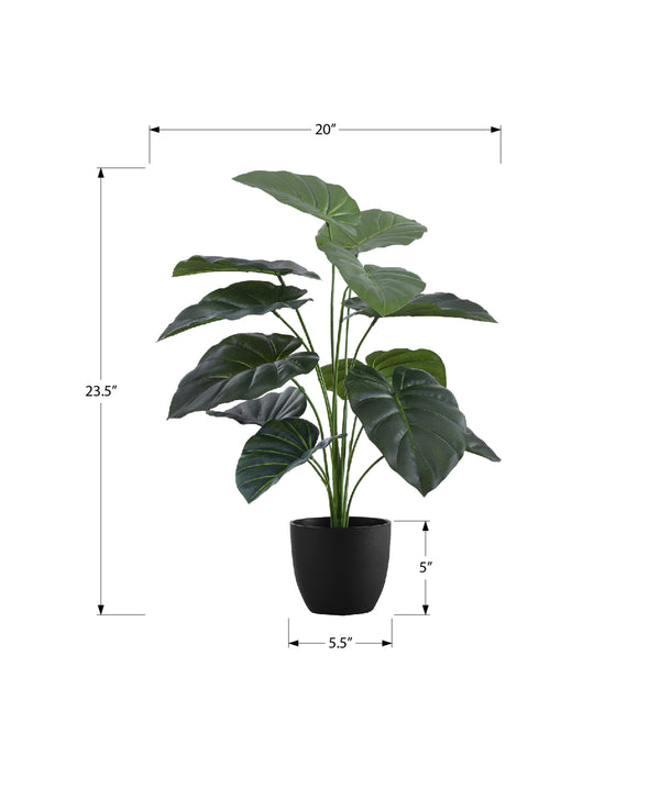 Monarch Specialties Artificial Plant, 24" Tall, Alocasia, Indoor, Faux, Fake, Table, Greenery, Potted, Real Touch, Decorative, Green Leaves, Black Pot Green,Black, Black Polyethylene,Cement,Foam,Metal,Polypropylene I 9578