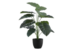 Monarch Specialties Artificial Plant, 24" Tall, Alocasia, Indoor, Faux, Fake, Table, Greenery, Potted, Real Touch, Decorative, Green Leaves, Black Pot Green,Black, Black Polyethylene,Cement,Foam,Metal,Polypropylene I 9578