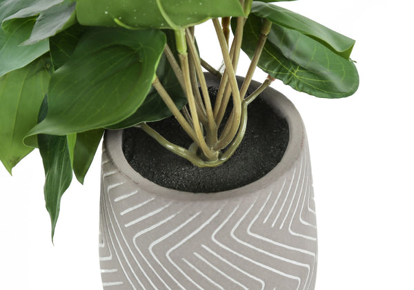 Monarch Specialties Artificial Plant, 8" Tall, Alocasia, Indoor, Faux, Fake, Table, Greenery, Potted, Set Of 2, Decorative, Green Leaves, White Cement Pots Green,Grey, Grey Polyethylene,Cement,Foam,Metal I 9582