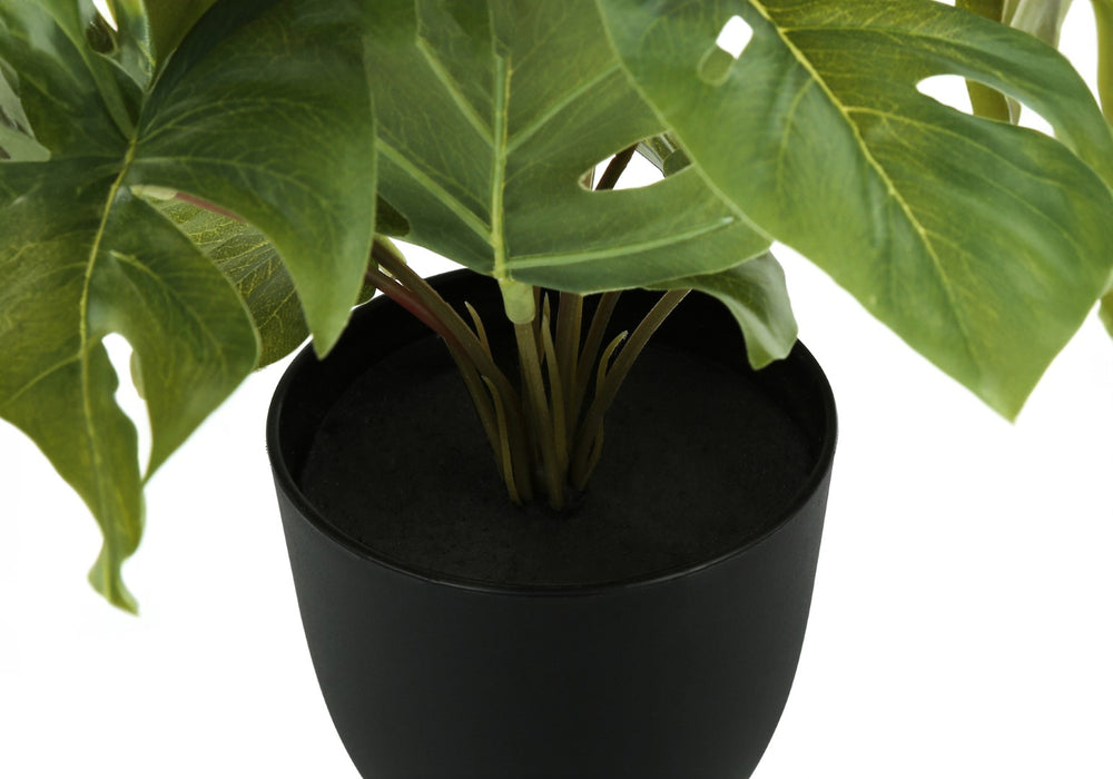 Monarch Specialties Artificial Plant, 13" Tall, Monstera Calthea, Indoor, Faux, Fake, Table, Greenery, Potted, Set Of 2, Decorative, Green Leaves, Black Pots Green,Black, Black Polyethylene,Cement,Foam,Metal,Polypropylene I 9584