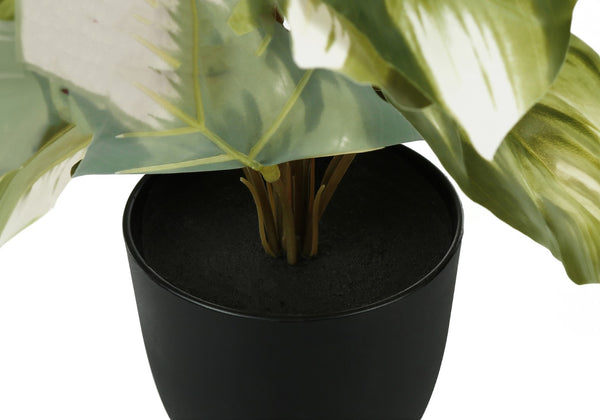 Monarch Specialties Artificial Plant, 13" Tall, Monstera Calthea, Indoor, Faux, Fake, Table, Greenery, Potted, Set Of 2, Decorative, Green Leaves, Black Pots Green,Black, Black Polyethylene,Cement,Foam,Metal,Polypropylene I 9584