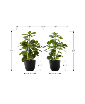 Monarch Specialties Artificial Plant, 14" Tall, Ficus, Indoor, Faux, Fake, Table, Greenery, Potted, Set Of 2, Decorative, Green Leaves, Black Pots Green,Black, Black Polyethylene,Cement,Foam,Metal,Polypropylene I 9585
