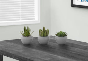Monarch Specialties Artificial Plant, 6" Tall, Succulent, Indoor, Faux, Fake, Table, Greenery, Potted, Set Of 3, Decorative, Green Plants, Grey Cement Pots Green,Grey, Grey Polyethylene,Foam,Metal I 9587