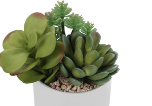 Monarch Specialties Artificial Plant, 7" Tall, Succulent, Indoor, Faux, Fake, Table, Greenery, Potted, Set Of 2, Decorative, Green Plants, White Ceramic Pots Green,White, White Polyethylene,Ceramic,Foam,Metal I 9588