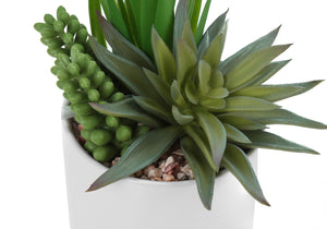 Monarch Specialties Artificial Plant, 7" Tall, Succulent, Indoor, Faux, Fake, Table, Greenery, Potted, Set Of 2, Decorative, Green Plants, White Ceramic Pots Green,White, White Polyethylene,Ceramic,Foam,Metal I 9588