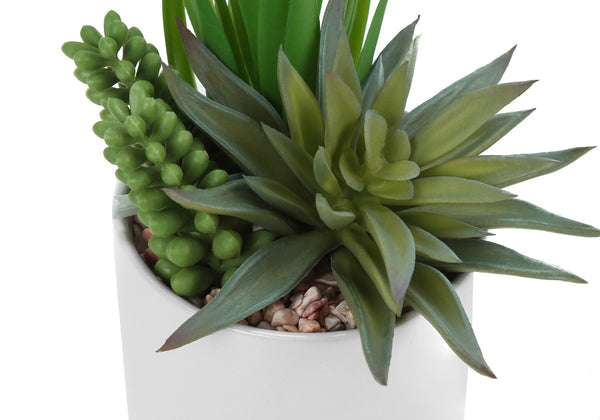Monarch Specialties Artificial Plant, 7" Tall, Succulent, Indoor, Faux, Fake, Table, Greenery, Potted, Set Of 2, Decorative, Green Plants, White Ceramic Pots Green,White, White Polyethylene,Ceramic,Foam,Metal I 9588