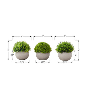 Monarch Specialties Artificial Plant, 5" Tall, Grass, Indoor, Faux, Fake, Table, Greenery, Potted, Set Of 3, Decorative, Green Plants, Grey Pots Green,Taupe, Taupe Polyethylene,Foam,Metal I 9589