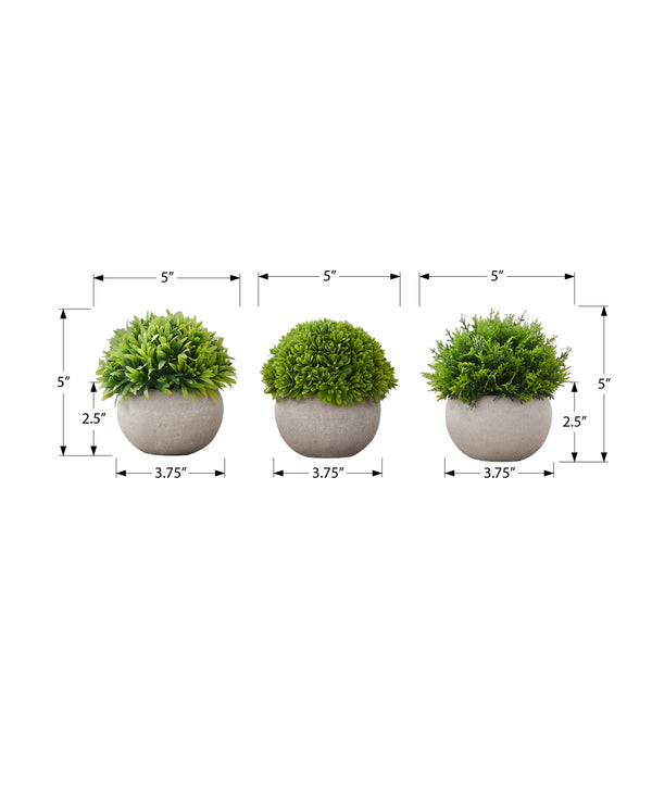Monarch Specialties Artificial Plant, 5" Tall, Grass, Indoor, Faux, Fake, Table, Greenery, Potted, Set Of 3, Decorative, Green Plants, Grey Pots Green,Taupe, Taupe Polyethylene,Foam,Metal I 9589