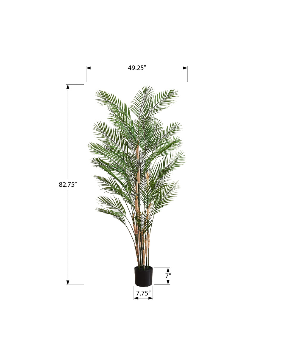 Monarch Specialties Artificial Plant, 83" Tall, Palm Tree, Decorative, Floor, Indoor, Potted, Real Touch, Green Leaves, Black Pot Green,Black, Black Polyethylene,Cement,Foam,Metal,Polypropylene I 9590