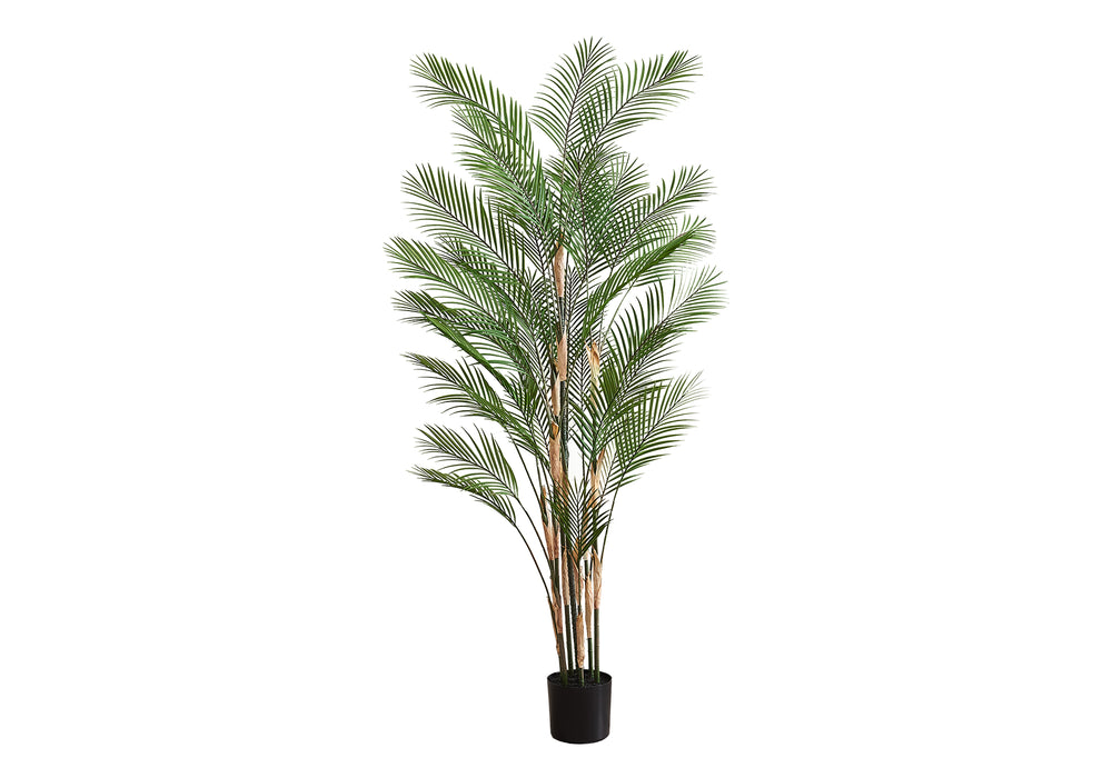 Monarch Specialties Artificial Plant, 83" Tall, Palm Tree, Decorative, Floor, Indoor, Potted, Real Touch, Green Leaves, Black Pot Green,Black, Black Polyethylene,Cement,Foam,Metal,Polypropylene I 9590