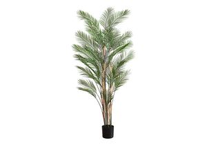 Monarch Specialties Artificial Plant, 83" Tall, Palm Tree, Decorative, Floor, Indoor, Potted, Real Touch, Green Leaves, Black Pot Green,Black, Black Polyethylene,Cement,Foam,Metal,Polypropylene I 9590