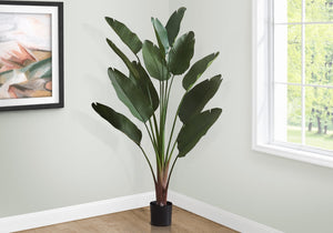 Monarch Specialties Artificial Plant, 83" Tall, Indoor, Decorative, Floor, Palm Tree, Real Touch, Green Leaves, Black Pot Green,Black, Black Polyethylene,Cement,Foam,Metal,Polypropylene I 9591
