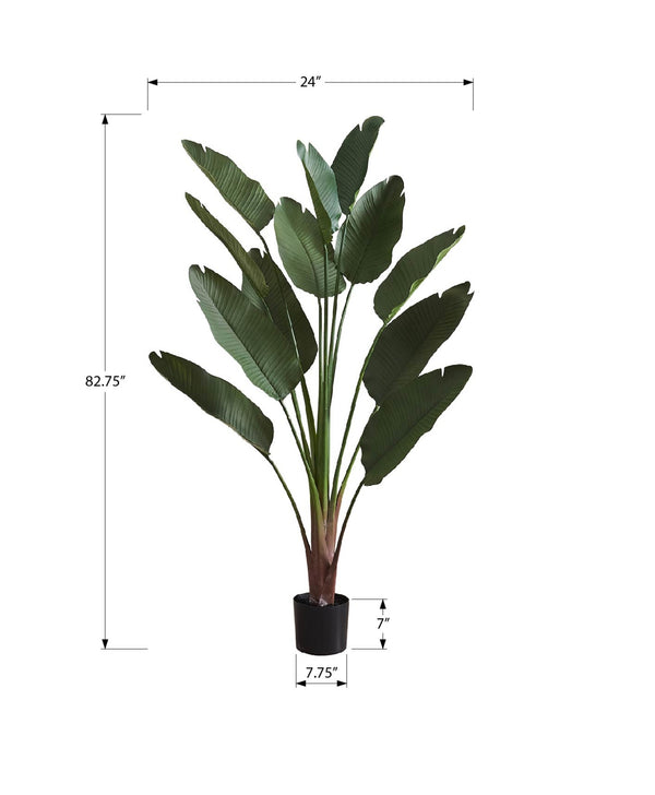 Monarch Specialties Artificial Plant, 83" Tall, Indoor, Decorative, Floor, Palm Tree, Real Touch, Green Leaves, Black Pot Green,Black, Black Polyethylene,Cement,Foam,Metal,Polypropylene I 9591