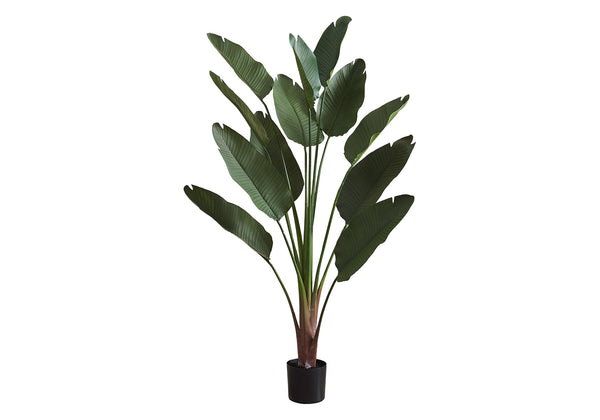 Monarch Specialties Artificial Plant, 83" Tall, Indoor, Decorative, Floor, Palm Tree, Real Touch, Green Leaves, Black Pot Green,Black, Black Polyethylene,Cement,Foam,Metal,Polypropylene I 9591