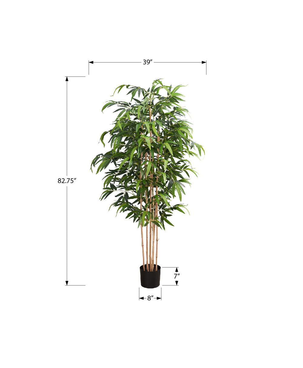Monarch Specialties Artificial Plant, 83" Tall, Bamboo Tree, Floor, Indoor, Potted, Real Touch, Green Leaves, Black Pot Green,Black, Black Polyethylene,Cement,Foam,Metal,Polypropylene I 9592
