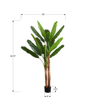 Monarch Specialties Artificial Plant, 83" Tall, Banana Tree, Indoor, Decorative, Faux, Floor, Potted, Real Touch, Green Leaves, Black Pot Green,Black, Black Polyethylene,Cement,Foam,Metal,Polypropylene I 9593