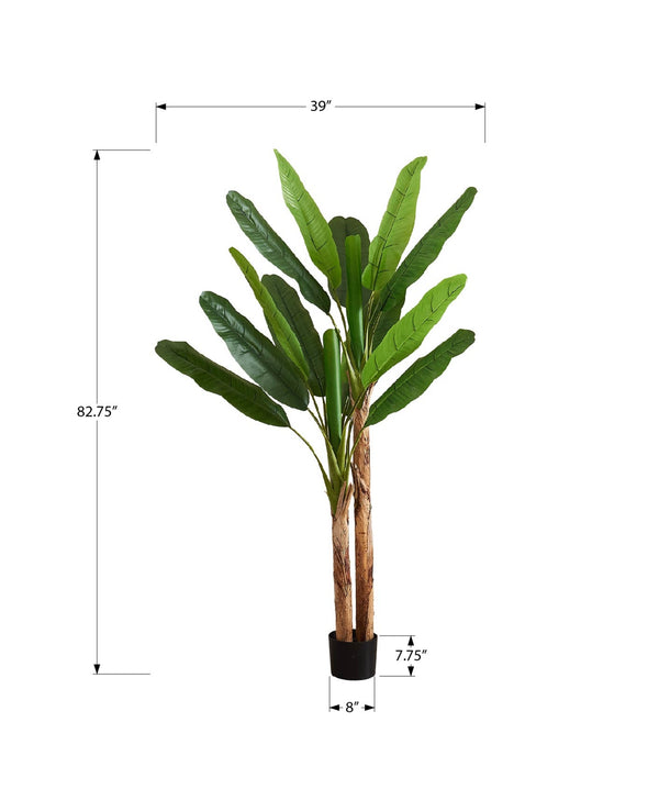 Monarch Specialties Artificial Plant, 83" Tall, Banana Tree, Indoor, Decorative, Faux, Floor, Potted, Real Touch, Green Leaves, Black Pot Green,Black, Black Polyethylene,Cement,Foam,Metal,Polypropylene I 9593