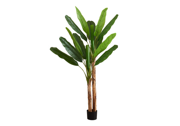 Monarch Specialties Artificial Plant, 83" Tall, Banana Tree, Indoor, Decorative, Faux, Floor, Potted, Real Touch, Green Leaves, Black Pot Green,Black, Black Polyethylene,Cement,Foam,Metal,Polypropylene I 9593