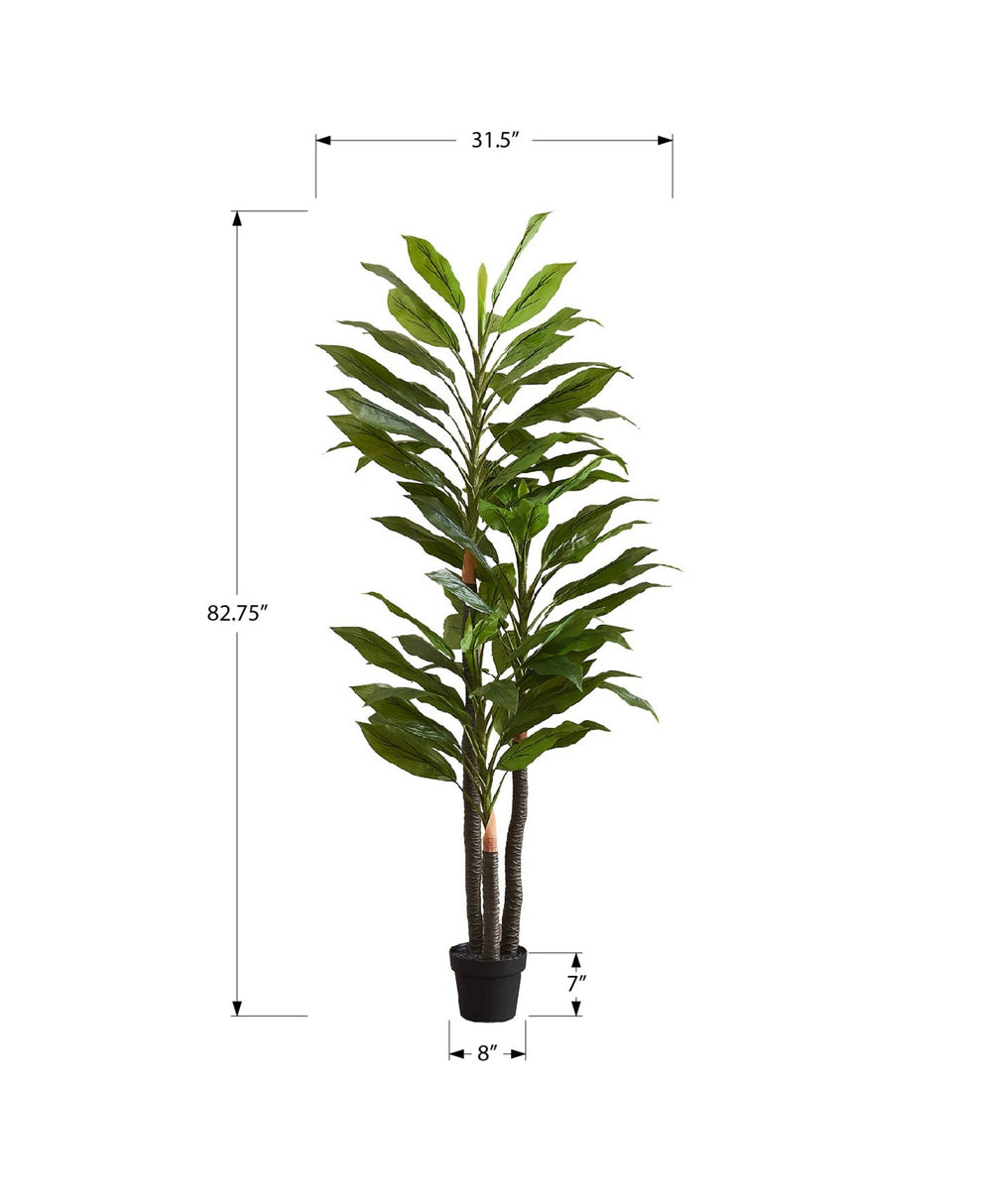 Monarch Specialties Artificial Plant, 83" Tall, Indoor, Dracaena Tree, Decorative, Faux, Fake, Floor, Potted, Real Touch, Green Leaves, Black Pot Green,Black, Black Polyethylene,Cement,Foam,Metal,Plastic,Polypropylene I 9595