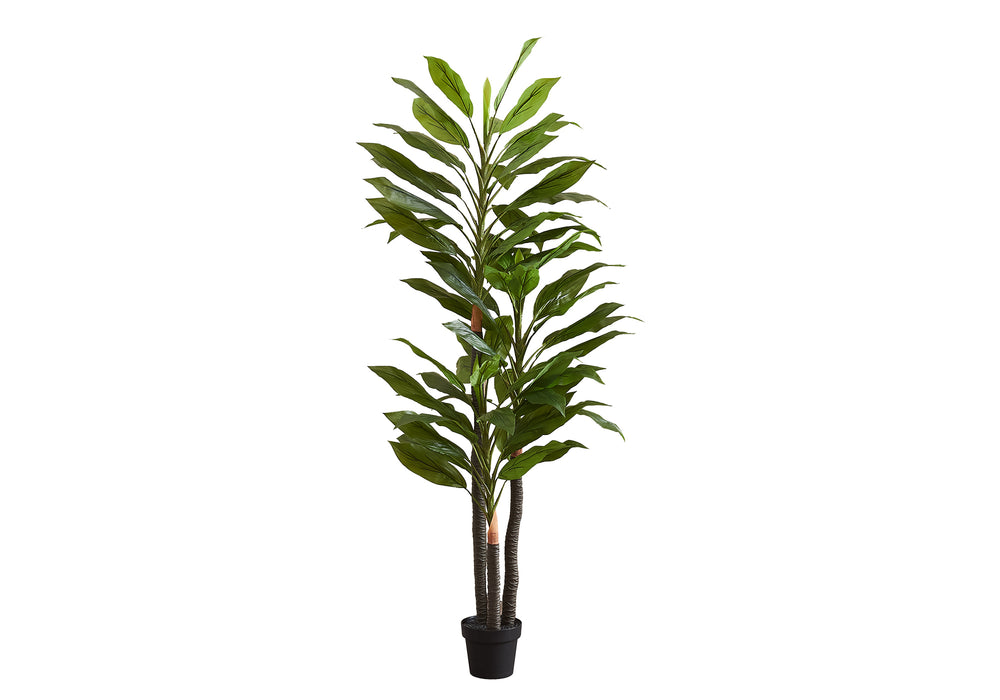 Monarch Specialties Artificial Plant, 83" Tall, Indoor, Dracaena Tree, Decorative, Faux, Fake, Floor, Potted, Real Touch, Green Leaves, Black Pot Green,Black, Black Polyethylene,Cement,Foam,Metal,Plastic,Polypropylene I 9595