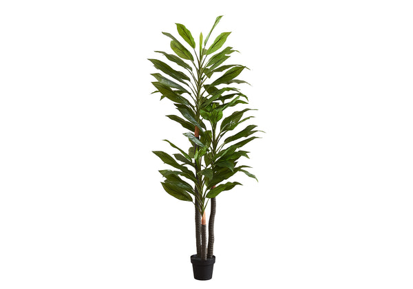 Monarch Specialties Artificial Plant, 83" Tall, Indoor, Dracaena Tree, Decorative, Faux, Fake, Floor, Potted, Real Touch, Green Leaves, Black Pot Green,Black, Black Polyethylene,Cement,Foam,Metal,Plastic,Polypropylene I 9595