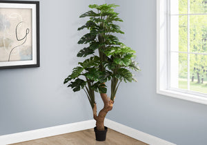 Monarch Specialties Artificial Plant, 83" Tall, Monstera Tree, Potted, Real Touch, Green Leaves, Black Pot Green,Black, Black Polyethylene,Cement,Foam,Metal,Plastic,Polypropylene I 9596