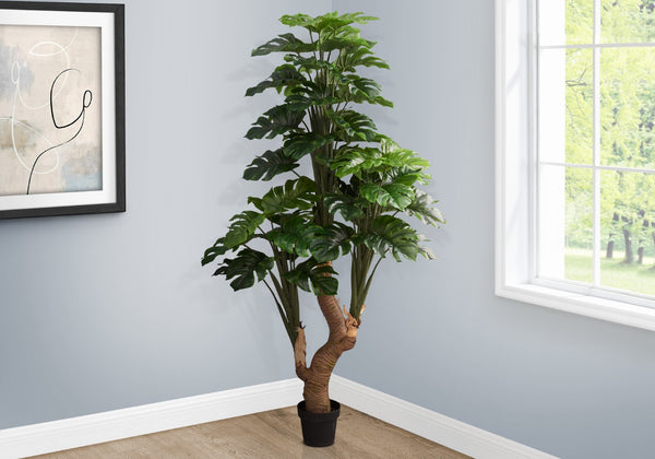 Monarch Specialties Artificial Plant, 83" Tall, Monstera Tree, Potted, Real Touch, Green Leaves, Black Pot Green,Black, Black Polyethylene,Cement,Foam,Metal,Plastic,Polypropylene I 9596