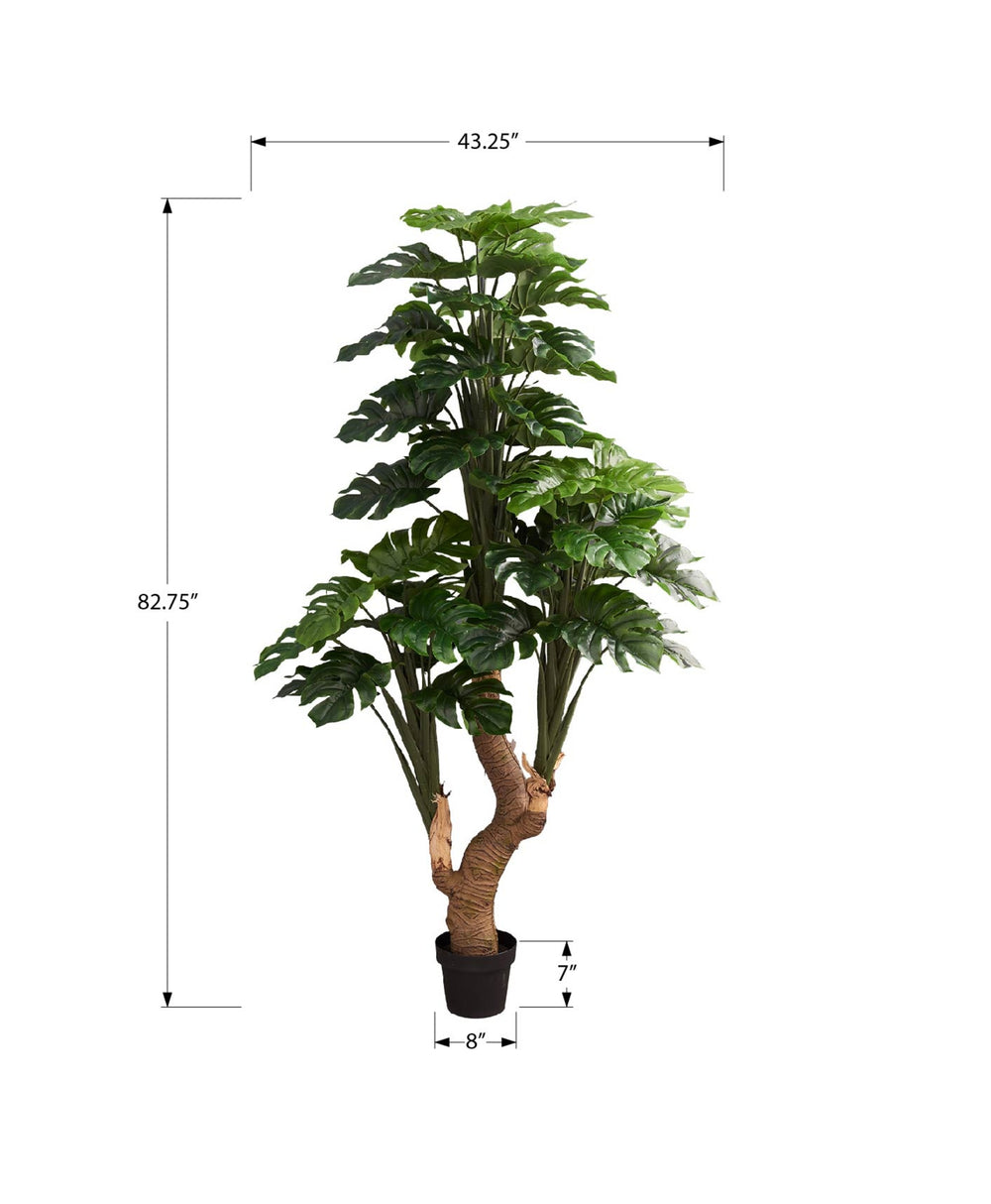 Monarch Specialties Artificial Plant, 83" Tall, Monstera Tree, Potted, Real Touch, Green Leaves, Black Pot Green,Black, Black Polyethylene,Cement,Foam,Metal,Plastic,Polypropylene I 9596