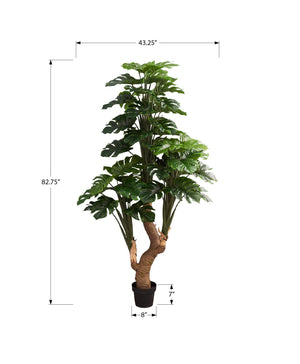 Monarch Specialties Artificial Plant, 83" Tall, Monstera Tree, Potted, Real Touch, Green Leaves, Black Pot Green,Black, Black Polyethylene,Cement,Foam,Metal,Plastic,Polypropylene I 9596