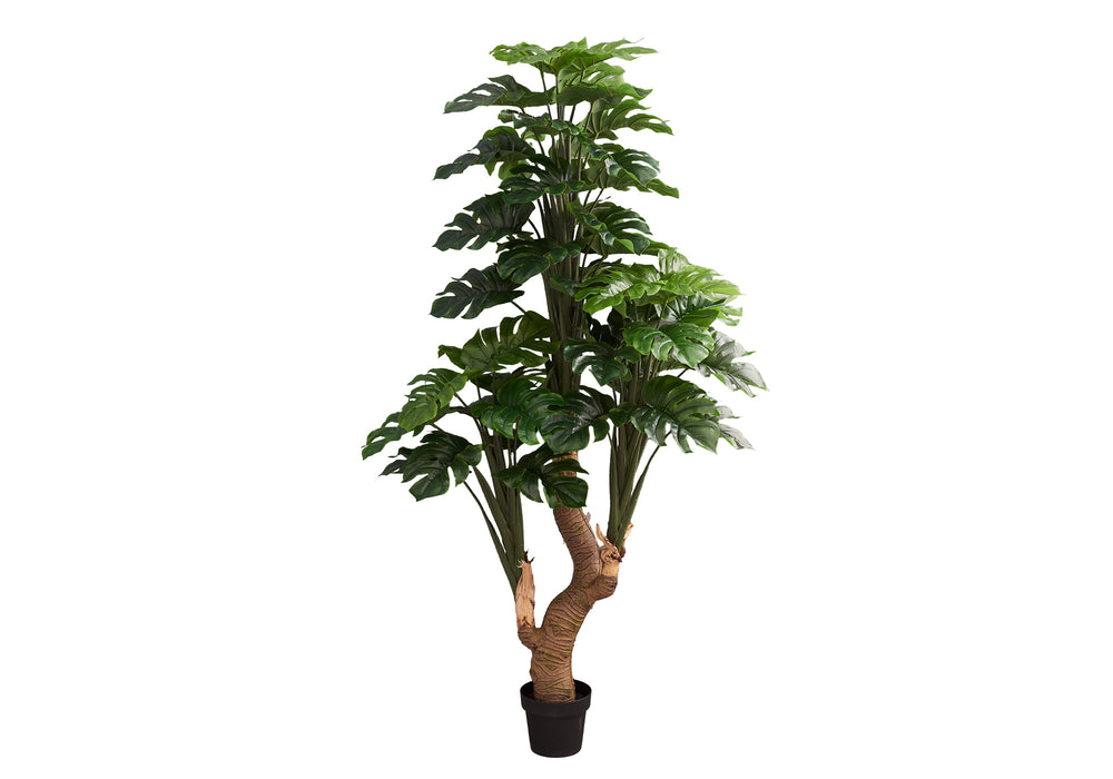 Monarch Specialties Artificial Plant, 83" Tall, Monstera Tree, Potted, Real Touch, Green Leaves, Black Pot Green,Black, Black Polyethylene,Cement,Foam,Metal,Plastic,Polypropylene I 9596