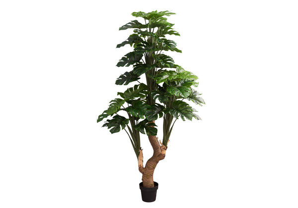 Monarch Specialties Artificial Plant, 83" Tall, Monstera Tree, Potted, Real Touch, Green Leaves, Black Pot Green,Black, Black Polyethylene,Cement,Foam,Metal,Plastic,Polypropylene I 9596