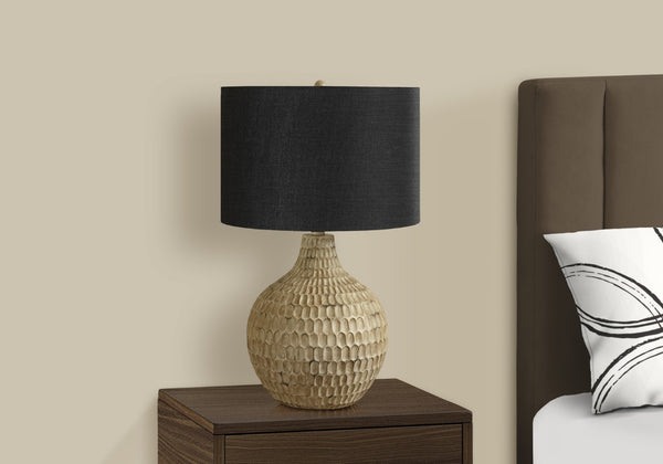 Monarch Specialties Lighting, 25"H, Table Lamp, Black Shade, Brown Resin, Contemporary Brown,Black, Black Polyresin,Linen,Metal I 9606