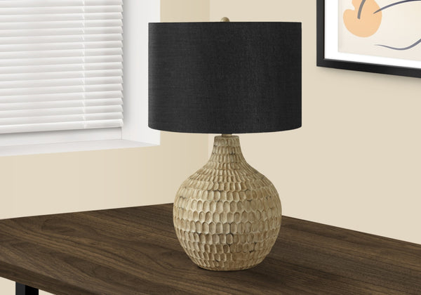 Monarch Specialties Lighting, 25"H, Table Lamp, Black Shade, Brown Resin, Contemporary Brown,Black, Black Polyresin,Linen,Metal I 9606