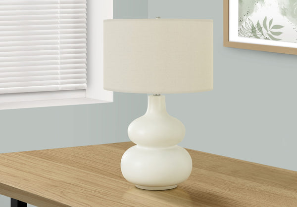 Monarch Specialties Lighting, 25"H, Table Lamp, Ivory / Cream Shade, Cream Ceramic, Contemporary Cream,Ivory,Silver, Ivory,Silver Ceramic,Linen,Metal I 9608