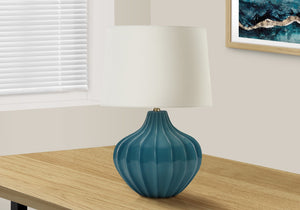 Monarch Specialties Lighting, 24"H, Table Lamp, Blue Ceramic, Ivory / Cream Shade, Transitional Blue,Gold,Ivory, Gold,Ivory Ceramic,Linen,Metal I 9612
