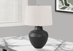 Monarch Specialties Lighting, 26"H, Table Lamp, Black Metal, Ivory / Cream Shade, Transitional Black,Ivory, Ivory Metal,Linen I 9615