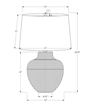 Monarch Specialties Lighting, 26"H, Table Lamp, Black Metal, Ivory / Cream Shade, Transitional Black,Ivory, Ivory Metal,Linen I 9615