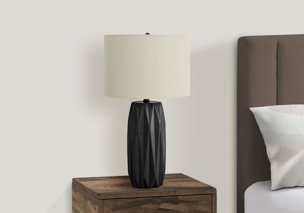 Monarch Specialties Lighting, 25"H, Table Lamp, Black Ceramic, Ivory / Cream Shade, Contemporary Black,Ivory, Ivory Ceramic,Linen,Metal I 9620