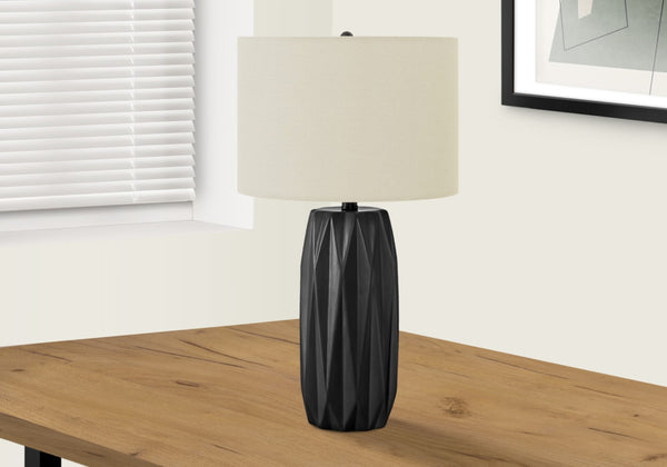 Monarch Specialties Lighting, 25"H, Table Lamp, Black Ceramic, Ivory / Cream Shade, Contemporary Black,Ivory, Ivory Ceramic,Linen,Metal I 9620