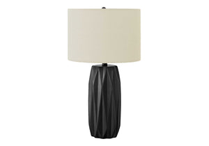 Monarch Specialties Lighting, 25"H, Table Lamp, Black Ceramic, Ivory / Cream Shade, Contemporary Black,Ivory, Ivory Ceramic,Linen,Metal I 9620