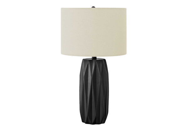 Monarch Specialties Lighting, 25"H, Table Lamp, Black Ceramic, Ivory / Cream Shade, Contemporary Black,Ivory, Ivory Ceramic,Linen,Metal I 9620