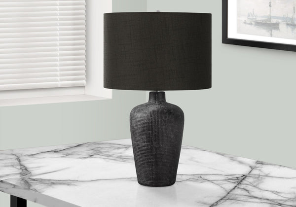 Monarch Specialties Lighting, Table Lamp, 24"H, Black Ceramic, Black Shade, Contemporary Black,Silver, Silver Ceramic,Linen,Metal I 9621