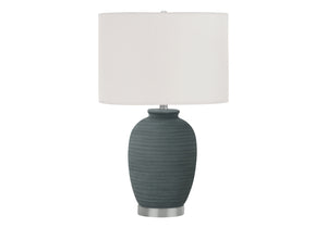 Monarch Specialties Lighting, 24"H, Table Lamp, Blue Ceramic, Ivory / Cream Shade, Contemporary Blue,Ivory,Silver, Ivory,Silver Ceramic,Linen,Metal I 9622