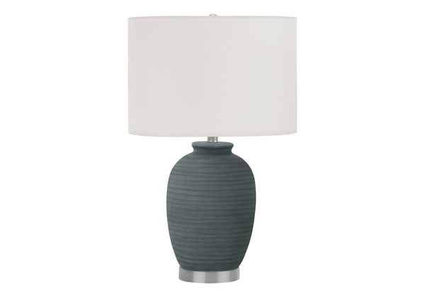 Monarch Specialties Lighting, 24"H, Table Lamp, Blue Ceramic, Ivory / Cream Shade, Contemporary Blue,Ivory,Silver, Ivory,Silver Ceramic,Linen,Metal I 9622